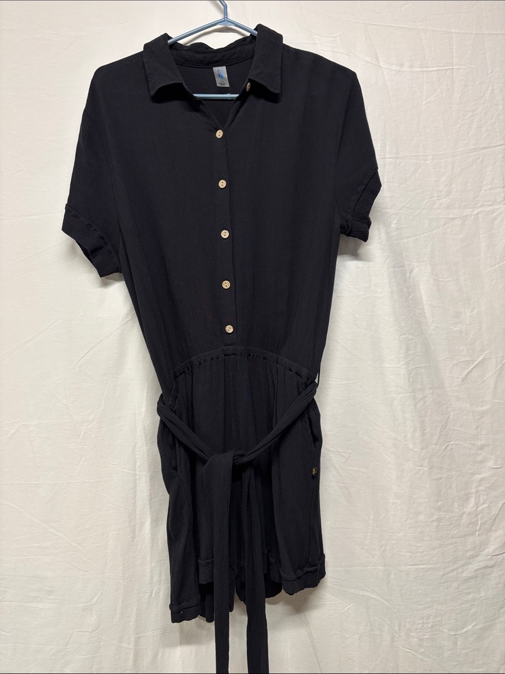 La Vie En Rose Aqua Black Button-Front Swim Coverup Romper with Tie Waist